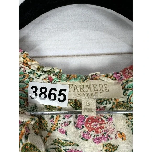 Farmers Market Dress Womens Small Multicolor Floral Boho Maxi 3/4 Sleeve Tiered - Picture 4 of 10